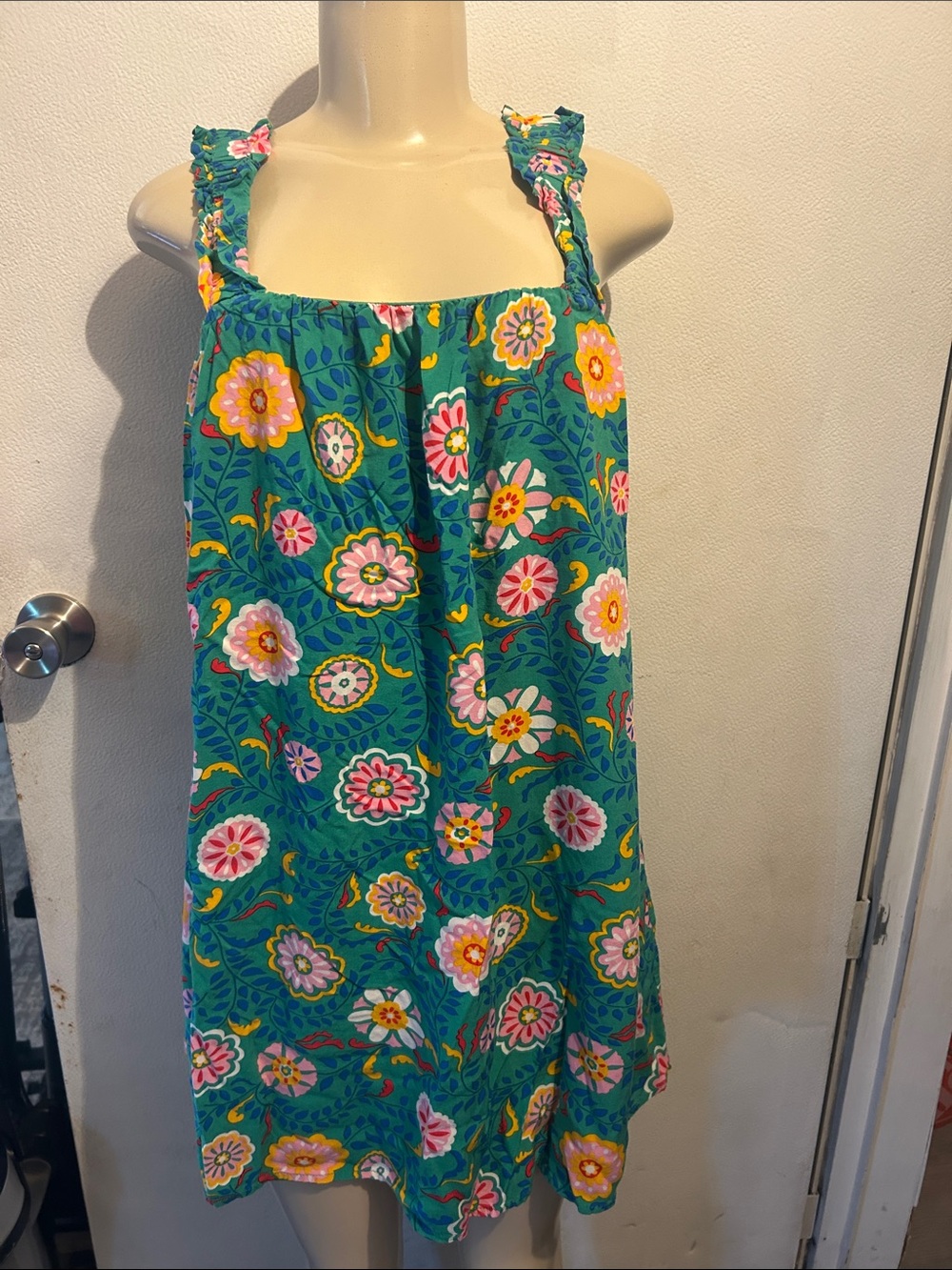 Women’s Teal Floral Sundress with Ruffled Straps